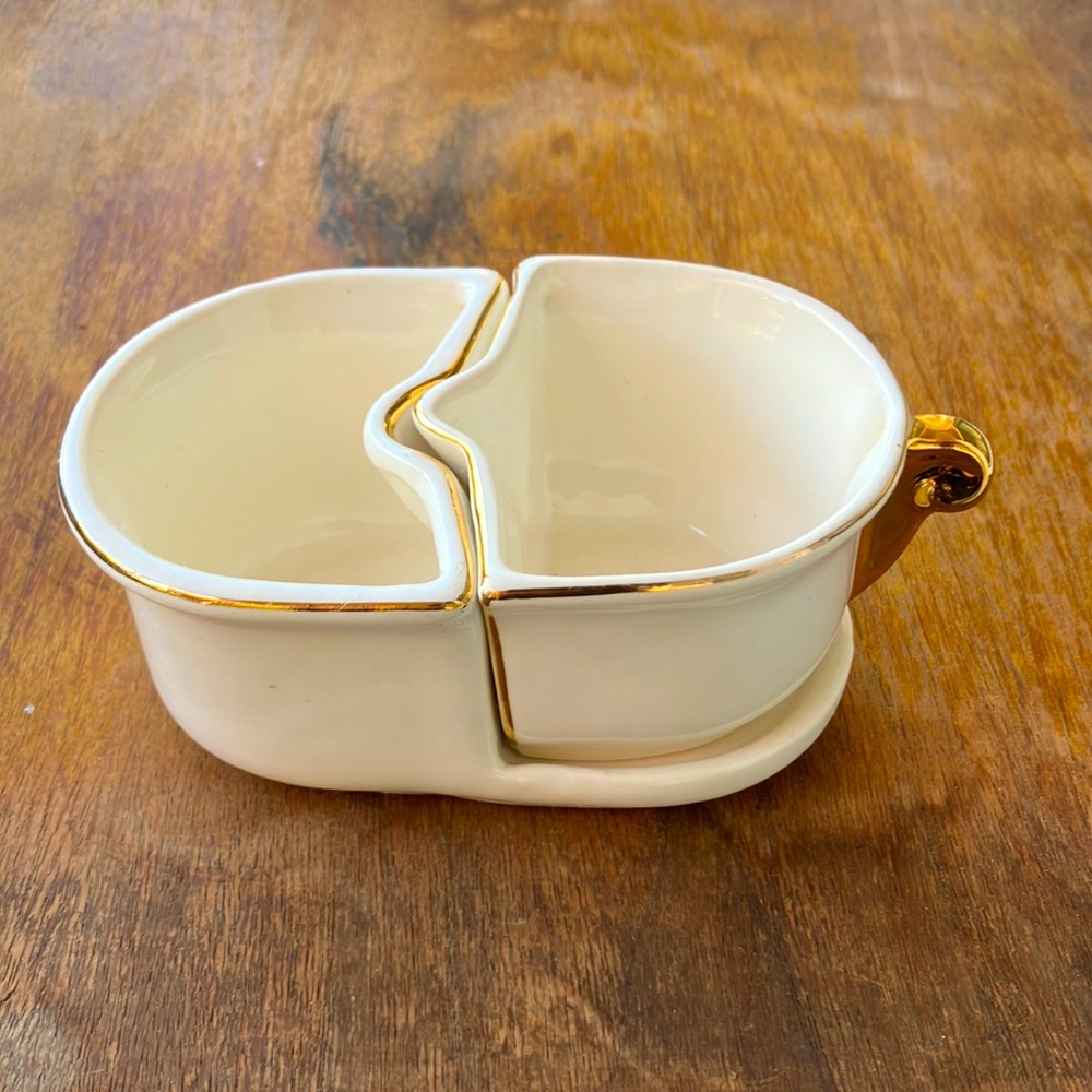 Nor-So Handpainted 830 Vintage Cream w. Gold Porcelain Nested Sugar & Cream Set